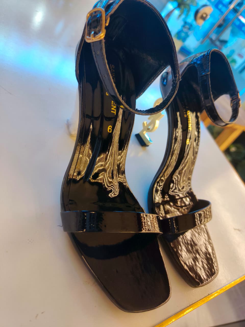 Black Patent Ankle-Strap Block Heel Sandal for women by Norva footwear