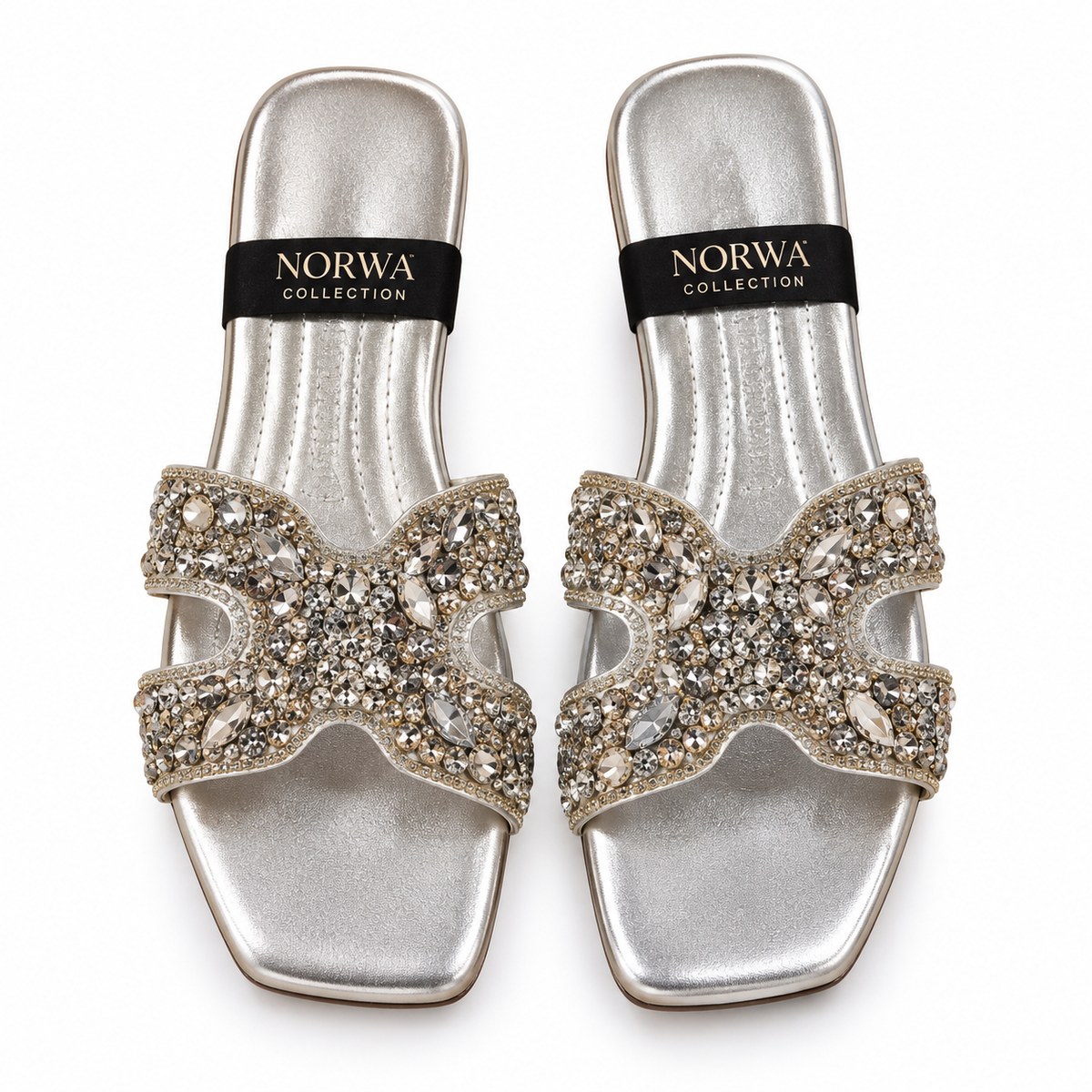 silver embellished slide sandals