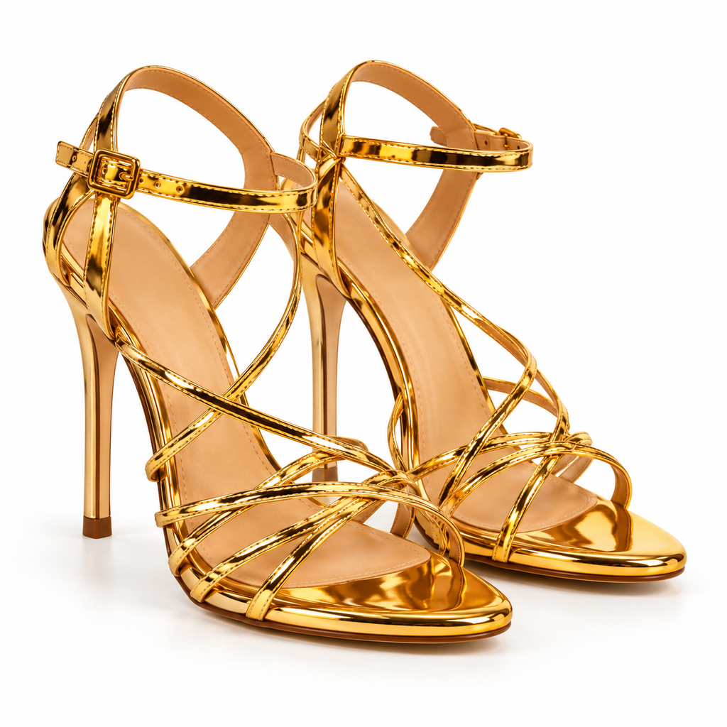 Mirror Gold Strapy Heels