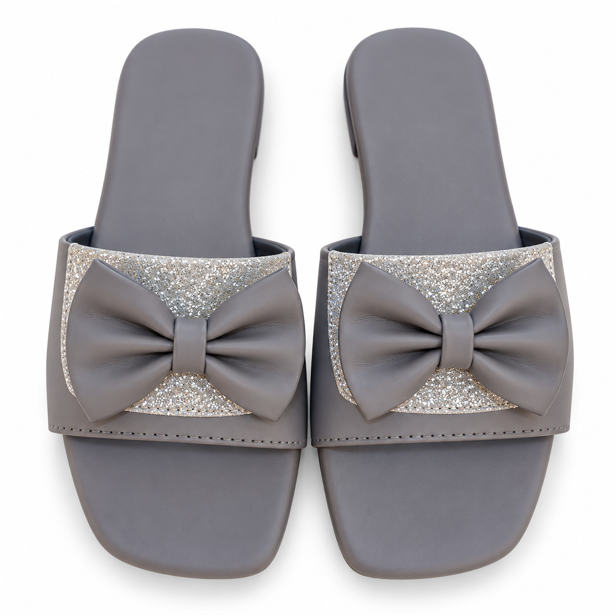Silver Grey Glitter Bow Flat Slide for women by Norva footwear - view 2