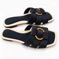 Black Woven Ring Flat Slide for women by Norva footwear