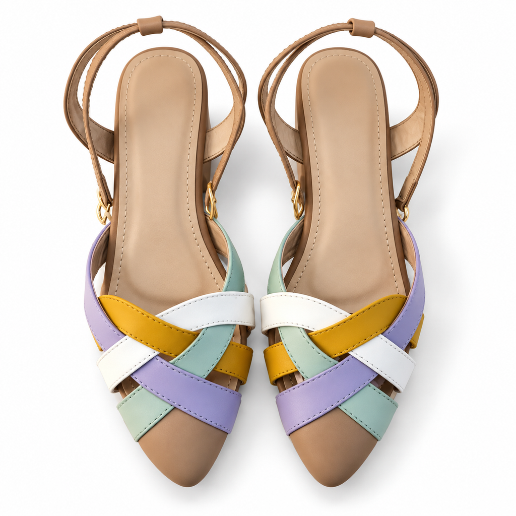 Pastel Multicolor Woven Strap Heel Sandal for women by Norva footwear