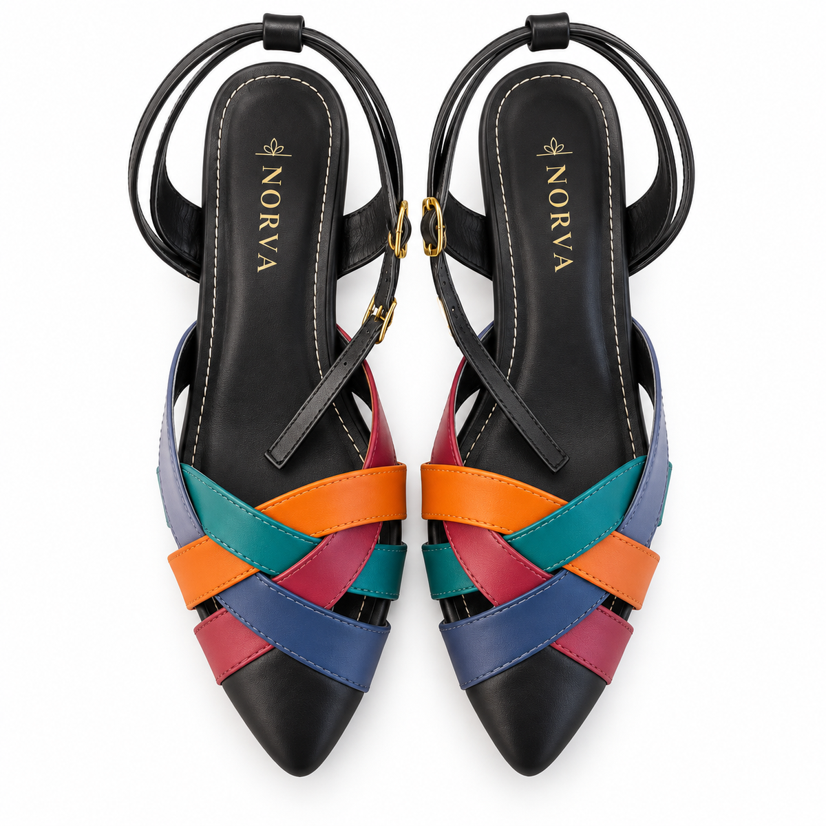 Jewel-Tone Woven Strap Heel Sandal for women by Norva footwear