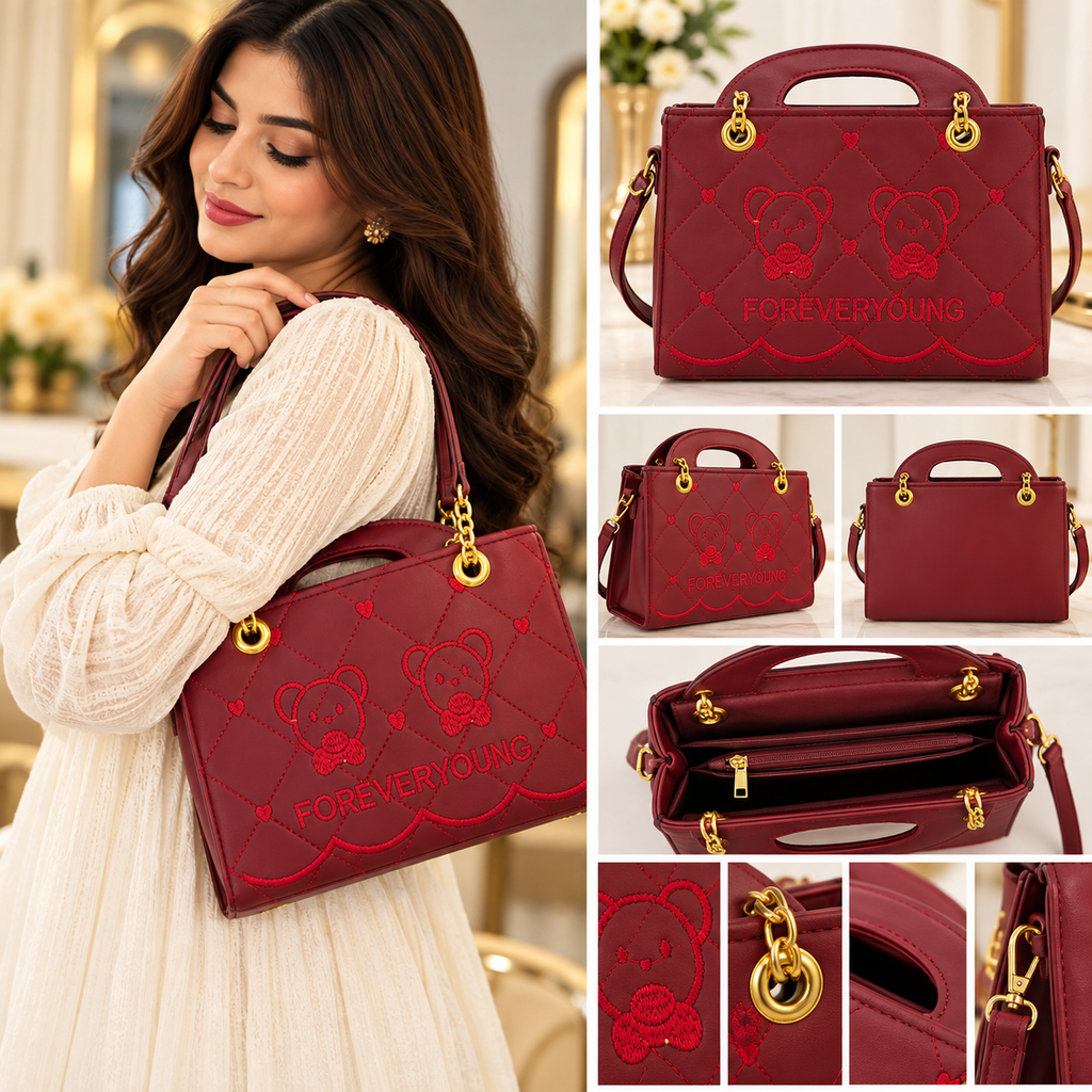 Quilted Teddy Bear Embroidered Handbag for women by Norva footwear - view 2