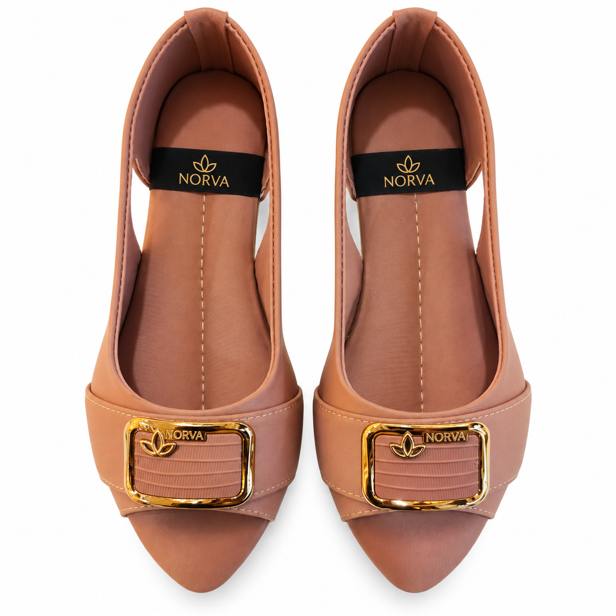 Nude Satin Buckle Ballet Flats for women by Norva footwear