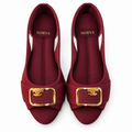 Maroon Satin Buckle Ballet Flats for women by Norva footwear