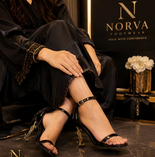 Black Patent Ankle-Strap Block Heel Sandal for women by Norva footwear - view 2