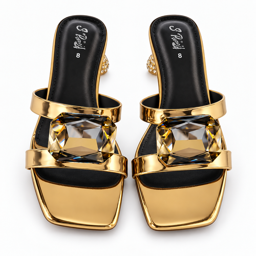 Glamorous Gold Gemstone Mule Sandals for women by Norva footwear