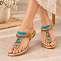 Golden Embellished Stone-Work Flat Sandal for women with turquoise and multicolor beaded detailing - Norva footwear