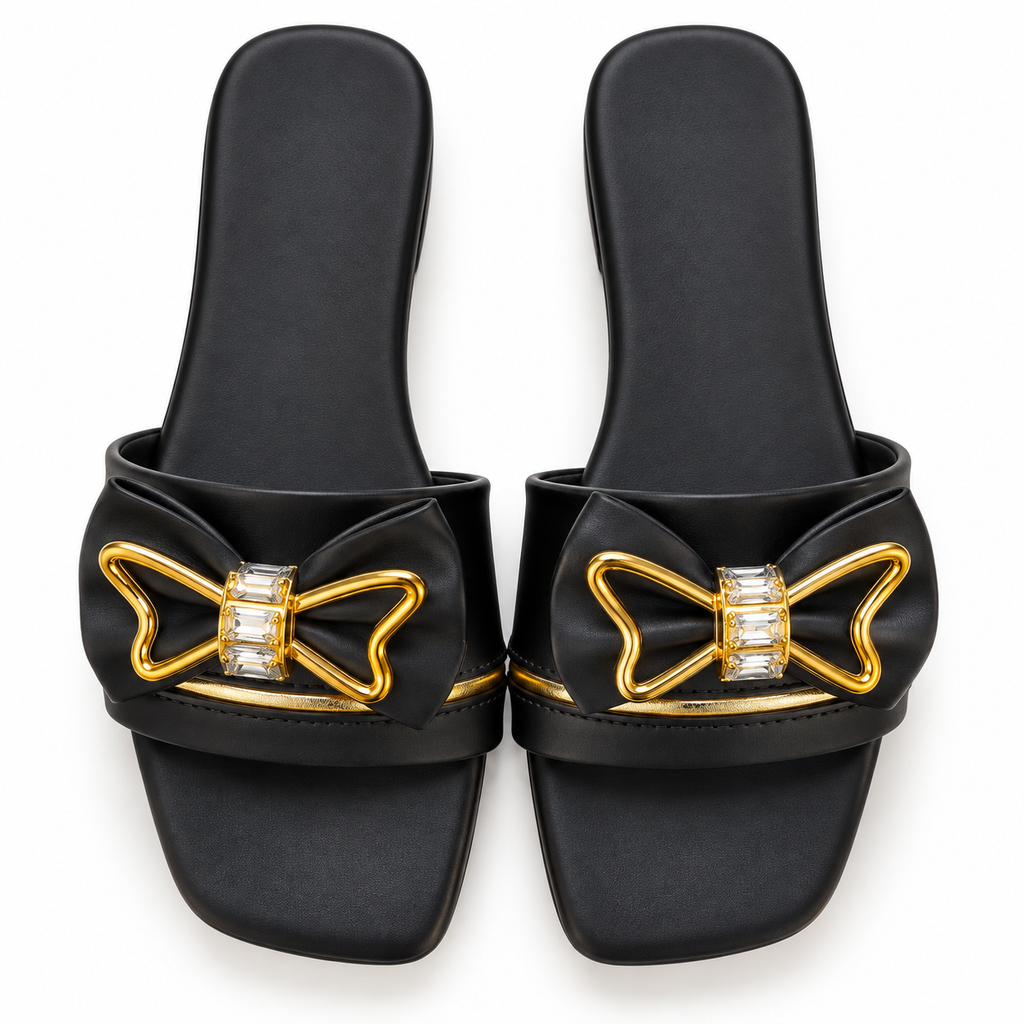 Noir Butterfly Crystal Flat Slide for women by Norva footwear - view 2