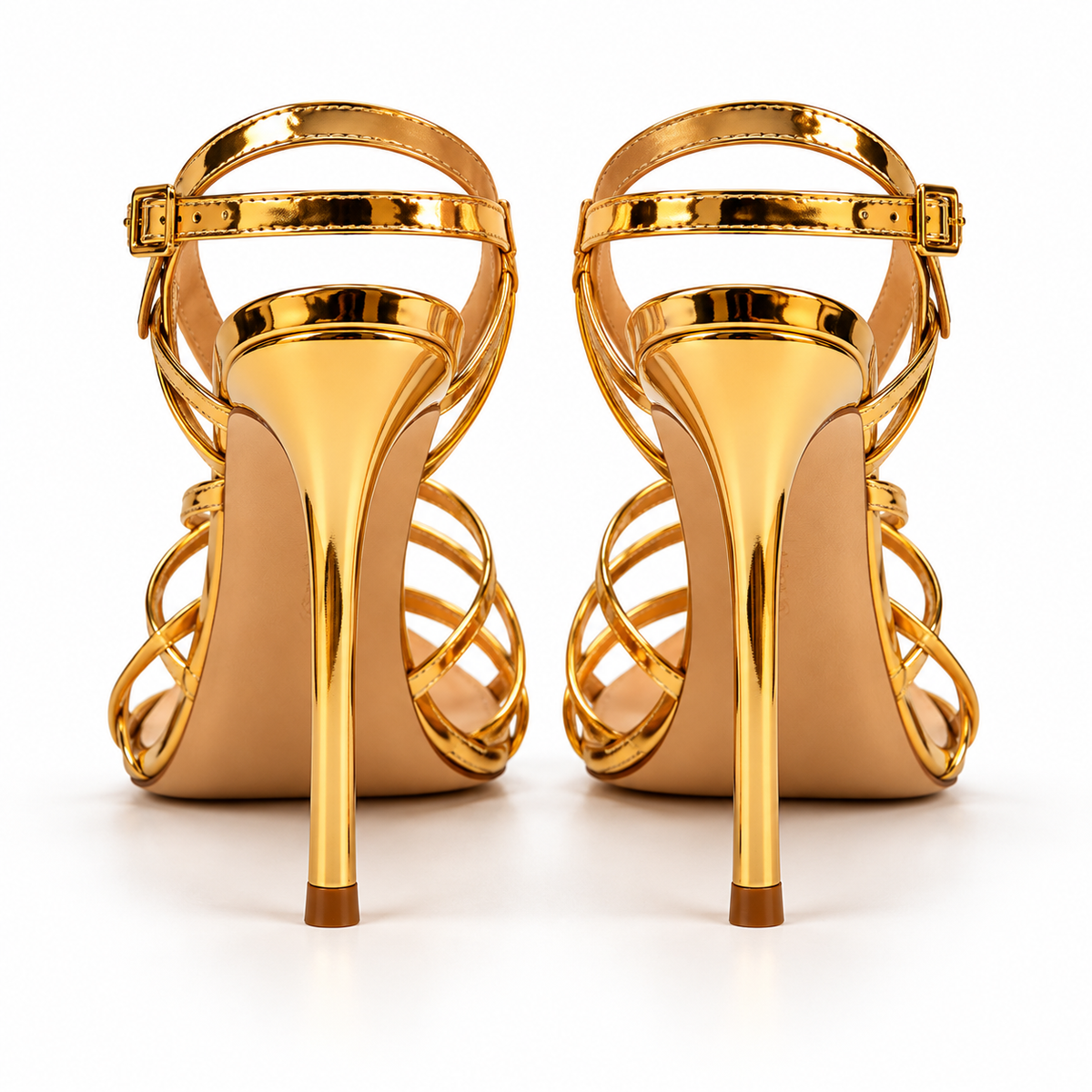 Mirror Gold Strapy Heels