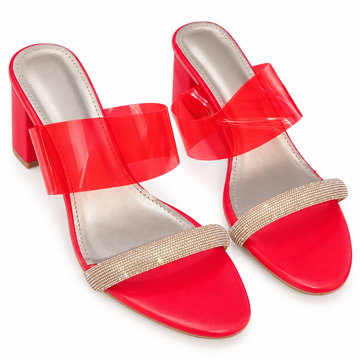 Red Transparent Heels for women by Norva footwear - view 2