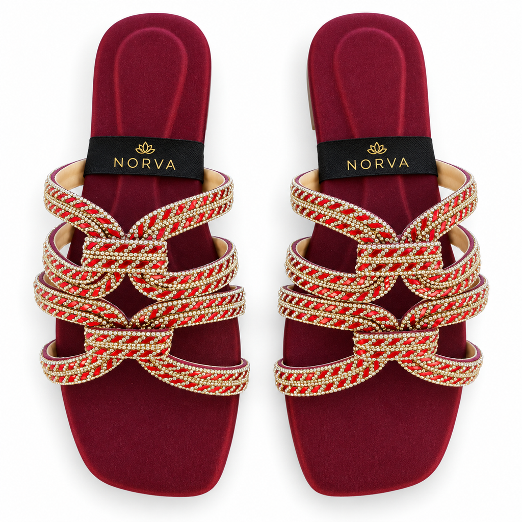 Maroon Criss-Cross Strappy Block Heel Sandal for women by Norva footwear - view 2